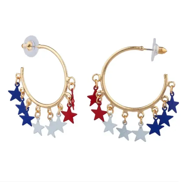 Wholesale Europe And The United States Fashion New Gold American Flag Star Independence Day Theme Earrings Wholesale
