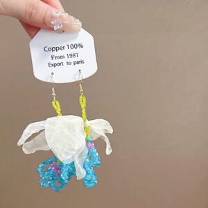 Blue beaded mesh earrings