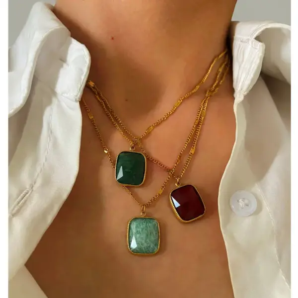 Wholesale 304 Stainless Steel SUNFLOWER (Jz001) Pearl PVD Coated Artificial Pearls Natural Stone Real Gold Plated Elegant Retro French Style Waterproof Non Tarnish Beaded Surgical Steel Snake Chain Lobster Trigger Clasp Closure Multicolor Gold Pendant Necklace