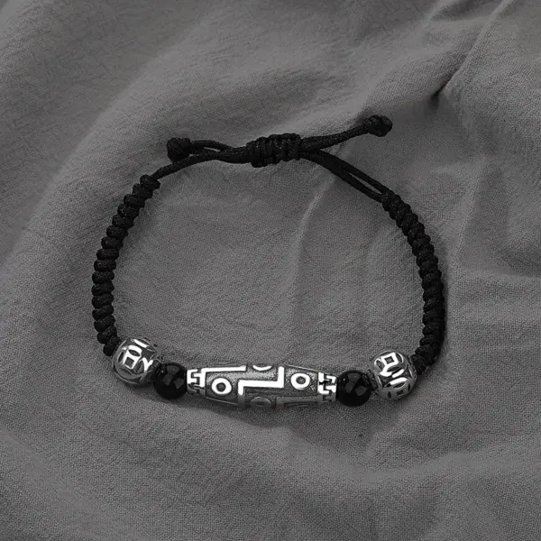 Wholesale Vintage Lulu Men's Bracelet Handmade Woven Beads Black Rope Simple British Style Geometric Copper Bracelet