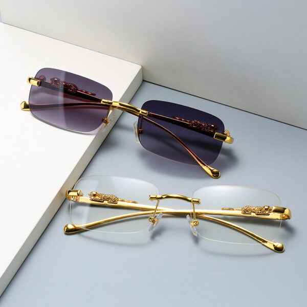 Wholesale cheetah decorative frameless square sunglasses color men and women retro leopard head metal sunglasses eyes