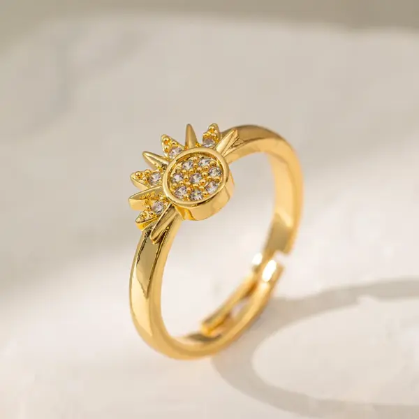 oly-ea7d17cbe31d219998abc443426f3213 Wholesale Copper 18K Gold Plated Inlay Sun Moon Artificial Rhinestones Open Rings