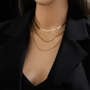 Jyh1104 Necklace Gold Figaro Three-Layer Chain