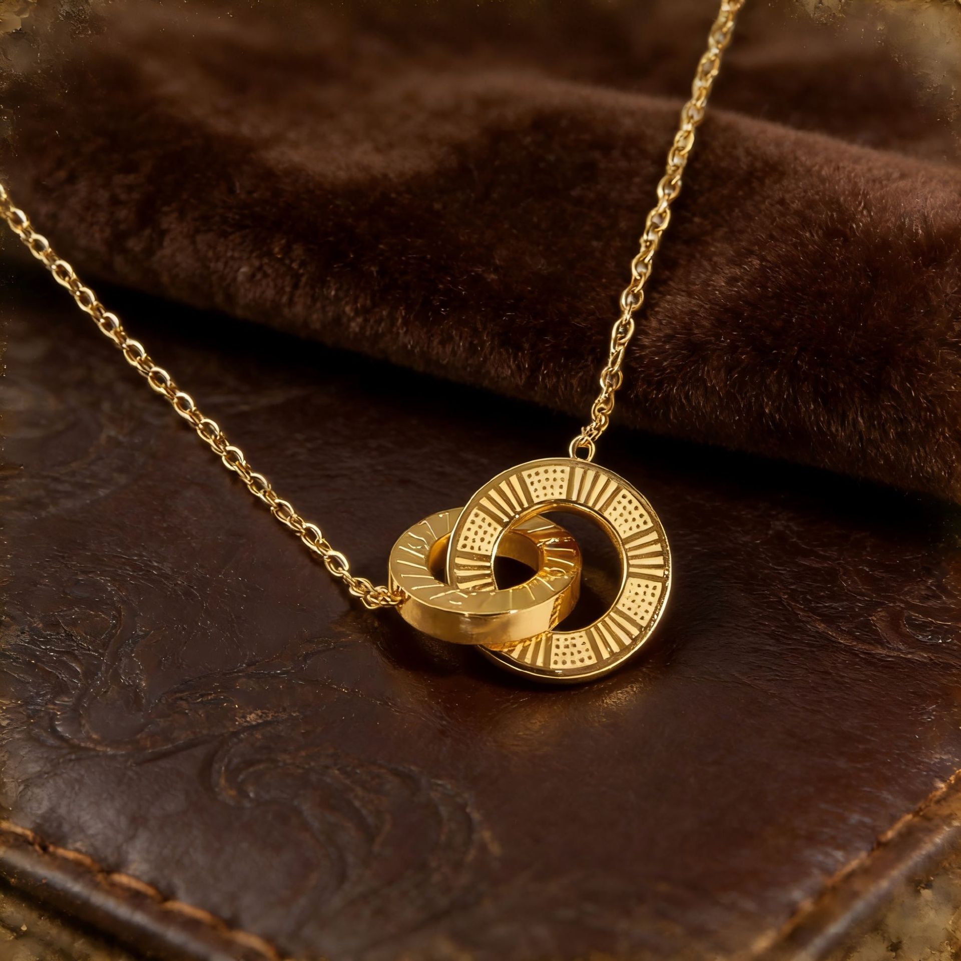 Wholesale Titanium steel colorfast Roman numeral double ring necklace, clavicle chain, sweater chain