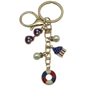 【kc Gold Blue American Independence Day Glasses with Rhinestones and Pearl Cake Keychain】-12.8g-ER1664