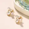 Wholesale Hypoallergenic Bee Stud Earrings For Women With KC Golden Plated Copper And Acrylic Inlay Featuring UV Plating