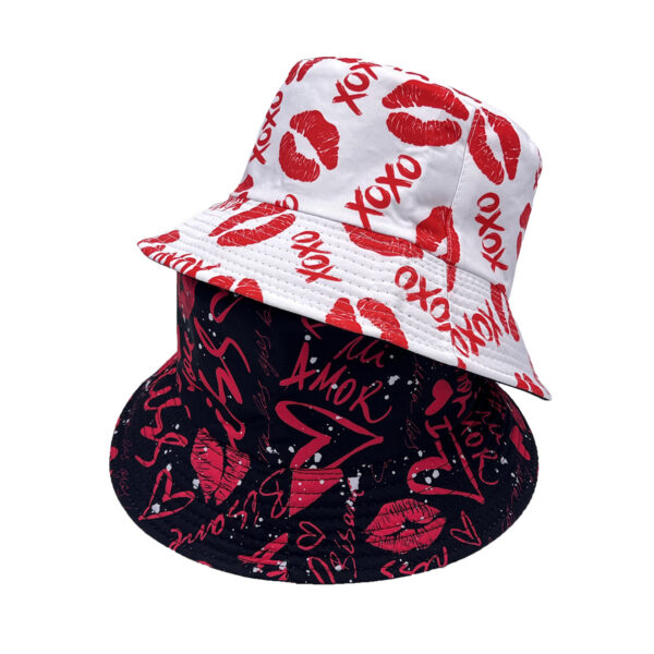 oly-eaf68742105222fb56e942089b2bc3f3 Wholesale Peach Heart Lip Printing Valentine's Day Adult Summer Fisherman Hat Casual Basin Hat Sun Protection Casual Sun Hat