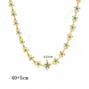 18 [Ah172] Single-Sided Blue Flower Necklace / Gold