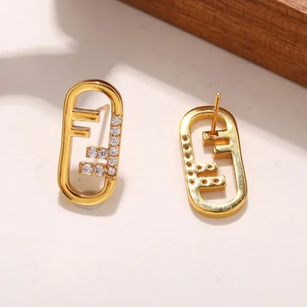 Wholesale Hypoallergenic Letter Stud Earrings For Women In Copper With KC Golden UV Plated Finish And Zircon Inlay