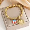 Wholesale National Flag Vacuum Plating (In Furnace) 24K Real Gold 304 Stainless Steel No Inlay Material Handmade Ball Chain Bracelet Unisex
