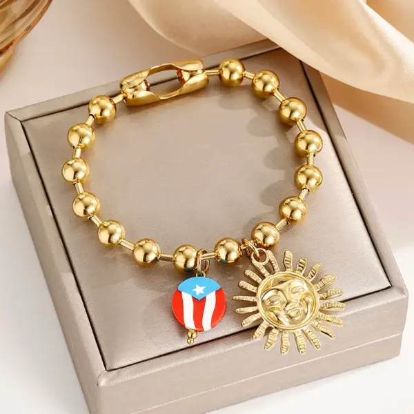 Wholesale National Flag Vacuum Plating (In Furnace) 24K Real Gold 304 Stainless Steel No Inlay Material Handmade Ball Chain Bracelet Unisex