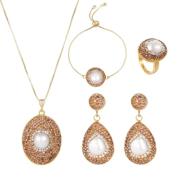 Wholesale Geometric Jewelry Set For Women Featuring Electroplated Copper With Baroque Pearl Inlay In Baroque Style