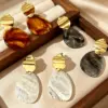Wholesale Waterproof Non Tarnish Irregular Stud Earrings For Women, 304 Stainless Steel With 18K Real Gold PVD Coating And Resin Inlay