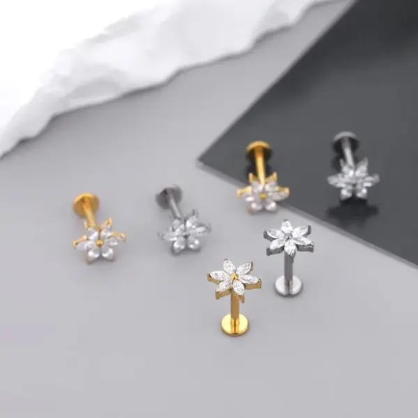 Wholesale Titanium Alloy Cross Stud Earrings Insert Piercing Bone Stud Earrings Zirconia Earrings Unisex Heart Pattern Electroplated Design