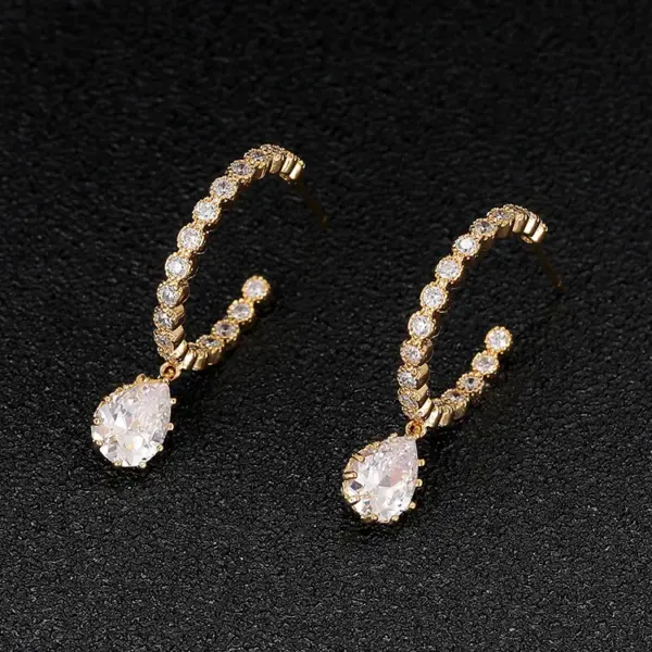Wholesale Geometric Stud Earrings For Women With 925 Sterling Silver Posts, Copper Base, 14K Gold Plated, Zircon Inlay