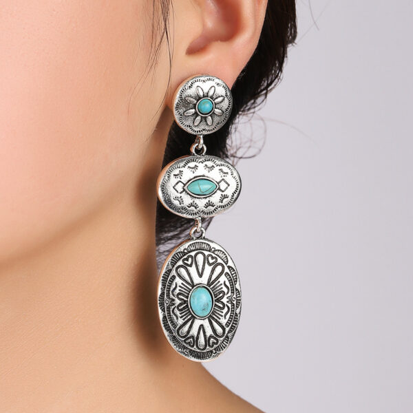 oly-eb552783d43c53718632a756de3f2141 Wholesale retro Western wind turquoise oval earrings personality exaggerated earrings