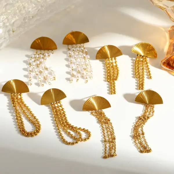 oly-eb58dacd51ce4448cef083510784c1b4 Wholesale Roman Style Sector Earrings For Independence Day, 304 Stainless Steel With 18K Real Gold Plated Coating 0.03µm Featuring Pearl Inlay