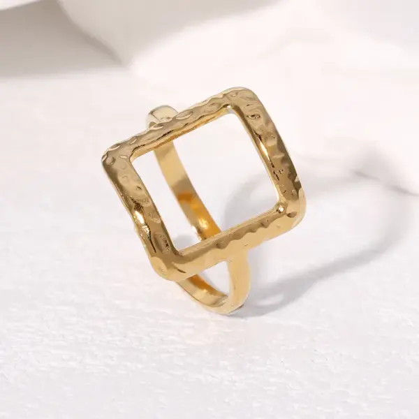 Wholesale PVD Coated Real Gold Plated 18K Gold Square 304 Stainless Steel Modern Style Simple Style Waterproof Non Tarnish Open Rings