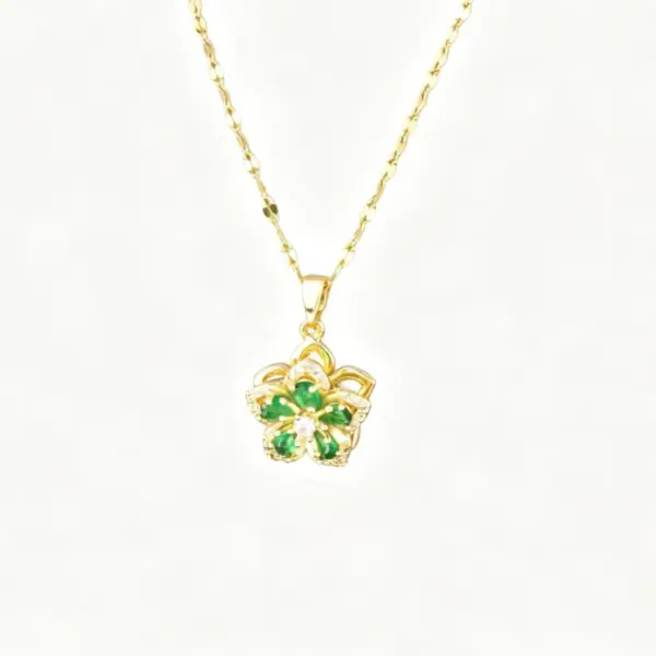 Wholesale Women’s Flowers Inlay Necklace With Artificial Rhinestones, 18K Real Gold Plated Copper, Water Plating, Featuring Lip Chain