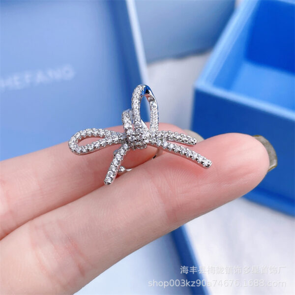 Wholesale Square Sterling Silver Ribbon Bow Ear Buckle Light Luxury Women's Valentine's Day Gift