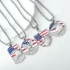 Wholesale 304 Stainless Steel American Flag Eagle Hip-Hop Rock Punk Square Pearl Chain Pendant Necklace