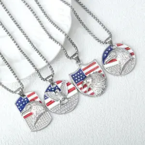 oly-eb784982227a8f78a5ab752b1256ccfc Wholesale 304 Stainless Steel American Flag Eagle Hip-Hop Rock Punk Square Pearl Chain Pendant Necklace