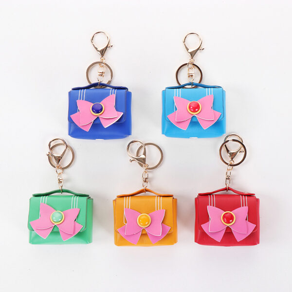 Wholesale Leather Car Key Pendant Headphone Bag Keychain Coin Purse Agate Bow Bag Keychain