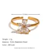 Wholesale PVD Coated Real Gold Plated 18K Gold Flower 304 Stainless Steel Simple Style Waterproof Non Tarnish Open Rings