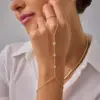 Wholesale Fashionable Titanium Steel 18K Gold Plated Bracelet With Diamond Small Round Piece Color Retention Women Stainless Steel Finger Clip Bead Finger Chain Vacuum Electroplating 18K Gold Retention