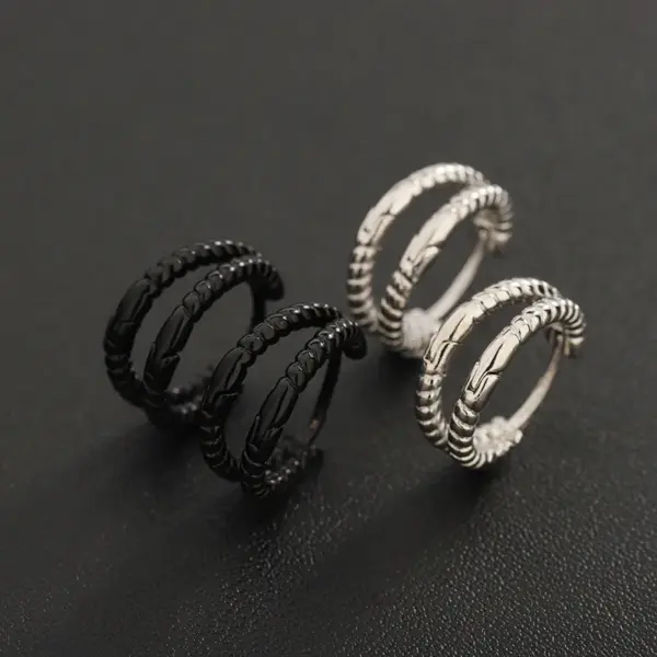 Wholesale Double Layer Silver Earrings Unisex Trendy Design High-End Sensation Men's Personality Women's Fashion Simple European Style Accessories