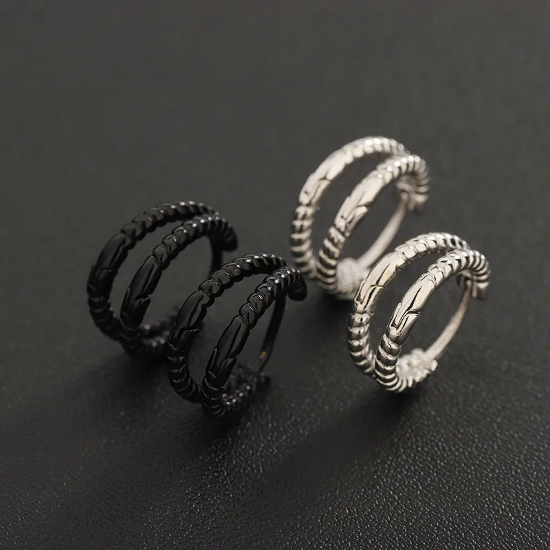 Wholesale Double Layer Silver Earrings Unisex Trendy Design High-End Sensation Men's Personality Women's Fashion Simple European Style Accessories