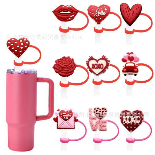 Wholesale Valentine's Day Straw Cover Straw Cap Silicone Dust Plug Party Creative Personalized Straw Decoration