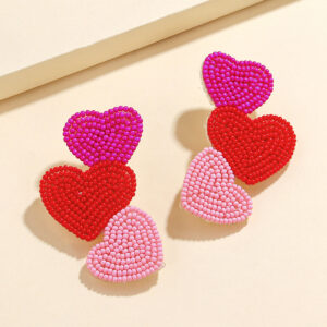 Rose red 3-heart irregular earrings