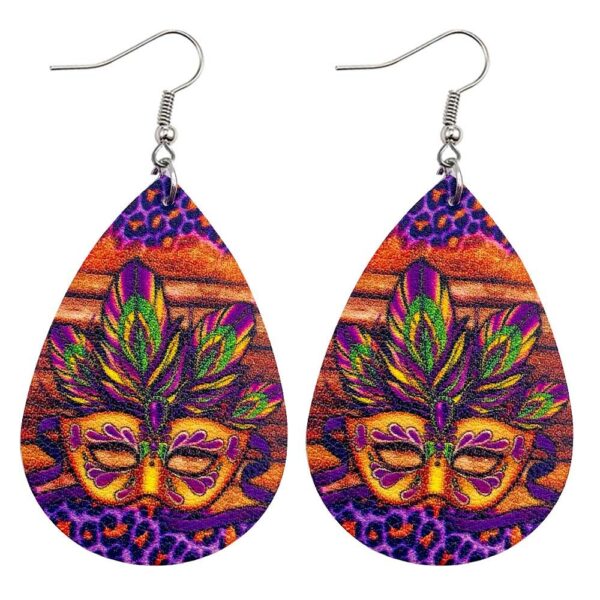 oly-ec048b0a74097244fb1c1ac3b54a142d Wholesale Carnival Triple Leather Earrings Shiny Leaf Shape Earrings Bohemian Carnival Earrings