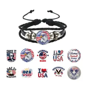 Wholesale National Flag PU Leather Bracelets With Leather Rope Chain, Unisex Cartoon Style Wristbands