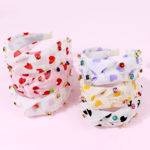 Wholesale 2024 new Valentine's Day love headband Color Diamond women's hair accessories cross-border hot sale color knotted pick heart headband