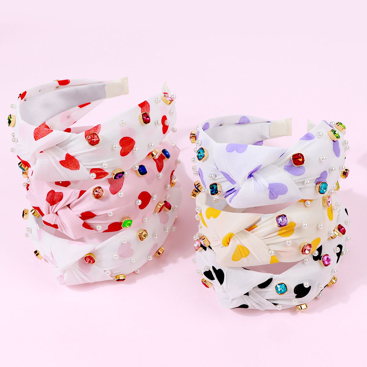 Wholesale 2024 new Valentine's Day love headband Color Diamond women's hair accessories cross-border hot sale color knotted pick heart headband