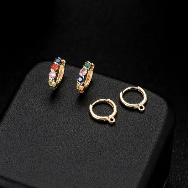 Wholesale Round Hoop Earrings For Women With Copper Posts, Electroplated 14K Real Gold Plated Featuring Zircon Inlay