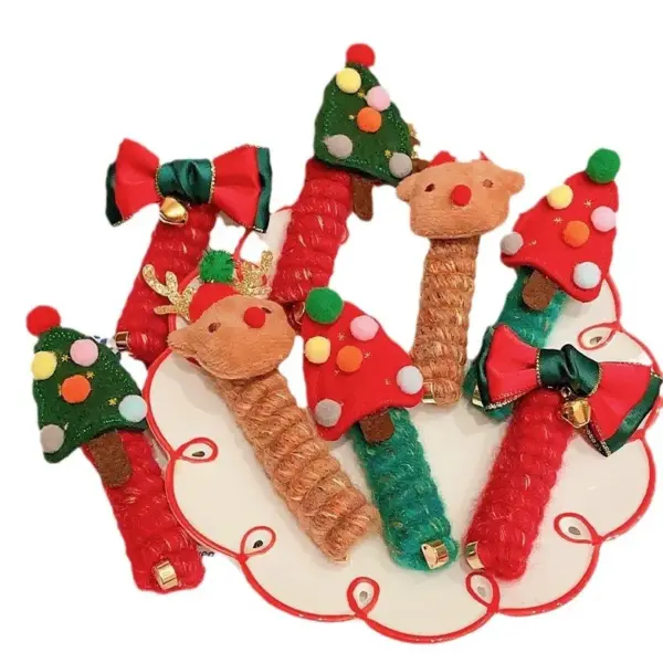 Wholesale Christmas Hair Accessories For Children, Curly Telephone Wire Hair Ties, Girls' Double Ponytail Hair Bands, Festive Elk Hair Ties For Girls