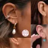 Wholesale 1 Pair S925 Sterling Silver Curved Wave Two-tone Diamond Earrings Silver Round Hoop Earrings
