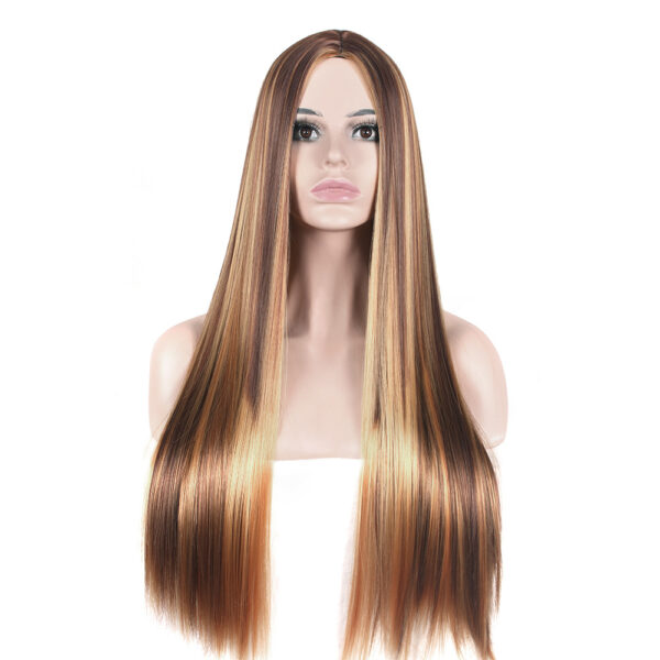 Wholesale wig ladies brown gold gradient long straight hair rose net wig set a generation of hair