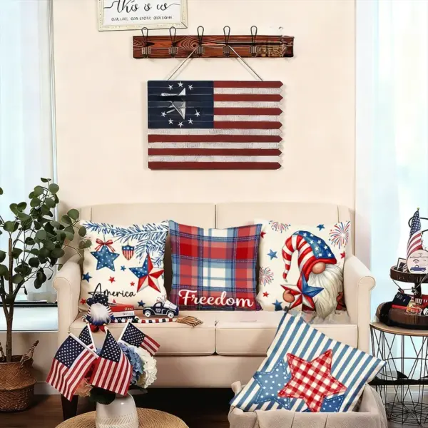 Wholesale Plush Star Pattern Pillow Case For Independence Day Celebration, Soft And Decorative Home Textile