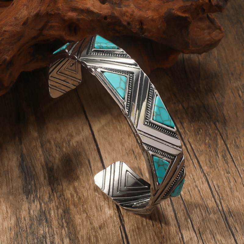 Wholesale European and American cross-border retro Bohemian ethnic turquoise bracelet women's simple personality open bracelet jewelry