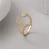 Wholesale Unisex Moon Open Ring In Copper With 14K Real Gold Electroplated Finish And Zircon Inlay