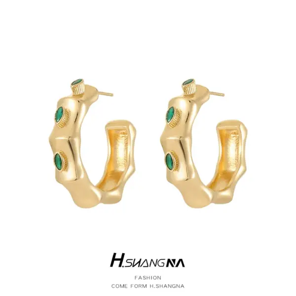 Wholesale C Shape Earrings For Women With 925 Sterling Silver Ear Pins, Copper Base, Electroplated Gold Plating, And Zircon Inlay