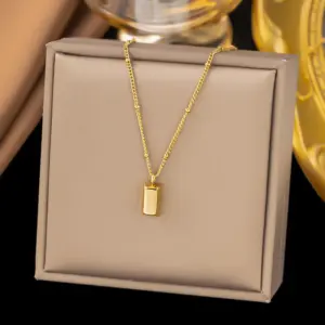 【QYH154】Smooth Gold Brick Necklace / Gold