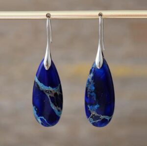 oly-ec6f30a22c994df8b532cb6b9d238ee5 Wholesale Natural Emperor Stone Earrings Lapis Lazuli Blue Natural Stone Water Drop Pendant Ear Hook Earrings European and American Cross-Border Valentine's Day New Style