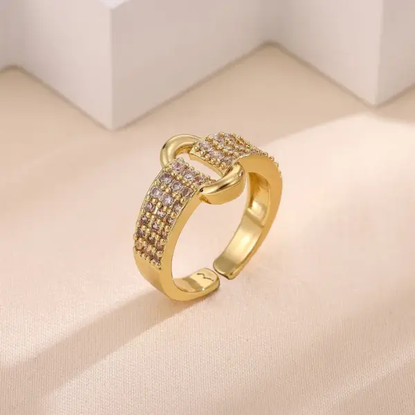 Wholesale Open Ring Copper Plated 18K Gold Zircon Geometric Unisex Ring Suitable For Men And Women
