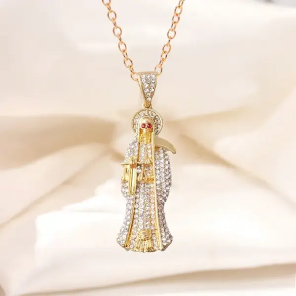 Wholesale Human Pattern Enamel Pendant Necklace For Adults In 304 Stainless Steel With KC Golden Water Plating And Rhinestones