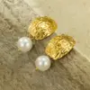 Wholesale 1 Pair IG Style Geometric Plating Inlay 304 Stainless Steel Freshwater Pearl 18K Gold Plated PVD Coated Drop Earrings